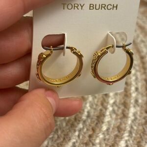 Tory Burch Gold Embellished Hoop Earrings